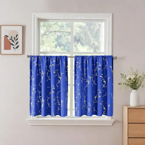 Vista 70 de BUHUA Juego de 2 paneles de cortinas opacas con estampado de vid plateada, cortinas con aislamiento térmico para oscurecer la habitación