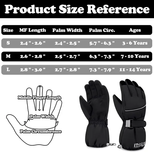 Vista 6 de Sarfel Guantes de nieve para niños, guantes impermeables para niños, guantes de esquí para niñas, guantes de invierno para niños, guantes
