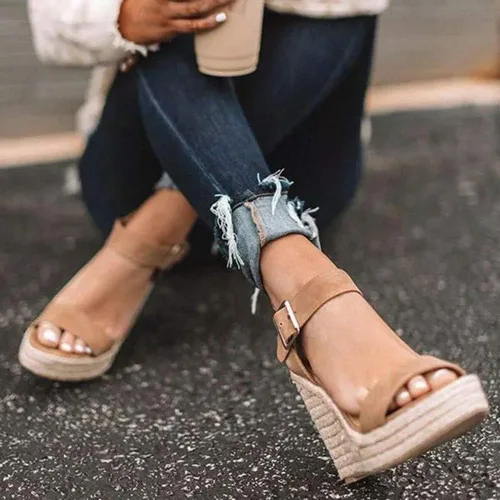 Vista 3 de VickiVicki - Sandalias con plataforma para mujer, diseño con correa de tobillo y puntera abierta