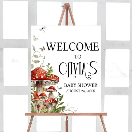 Vista 5 de Cartel de bienvenida de baby shower, cartel de bienvenida editable con texto en inglés "It's a Girl Woodland", letrero de bienvenida de baby shower