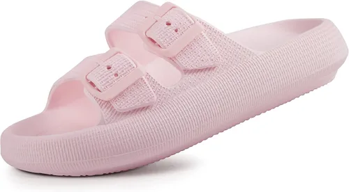 Vista 19 de Weweya Sandalias para mujer y hombre - Pantuflas acolchadas - Sandalias ajustables con doble hebilla - Sandalias planas de EVA