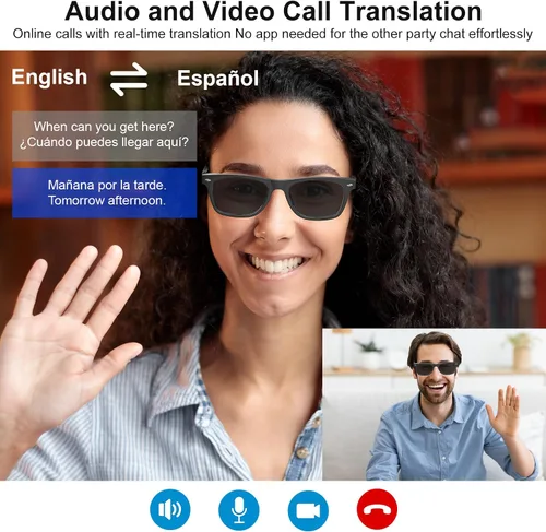 Vista 4 de Gafas inteligentes para hombres y mujeres con GPT de chat, gafas de traducción Bluetooth con 164 idiomas, audio de oído abierto con micrófono