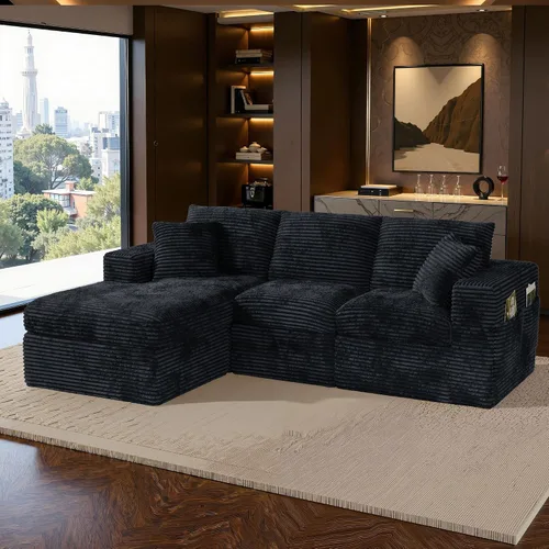 Vista 2 de Sofá seccional modular sin hueso en forma de L de 96 pulgadas Negro