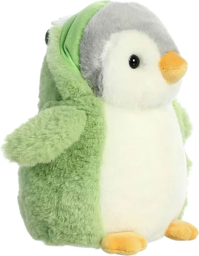Vista 5 de Aurora® Pingüino de pompón juguetón™ Dino de peluche - Compañeros vibrantes para abrazos cálidos - Perfecto para adultos, niños y cumpleaños - Verde