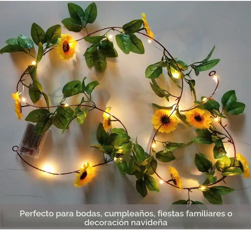 Vista 7 de Fielegen Guirnalda de 20 luces LED artificiales de girasol, vides de girasol de seda de 6.56 pies con 9 cabezas de flores, funciona