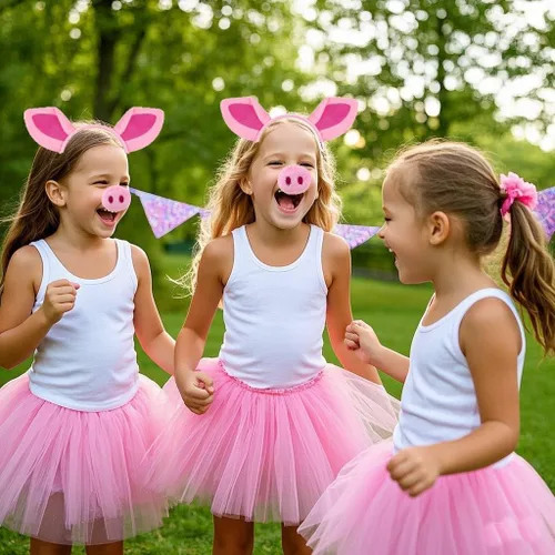 Vista 5 de Kirei Sui Disfraz de cerdo rosa de 4 piezas para niños, tutú y diadema de oreja, disfraz de Halloween para niñas