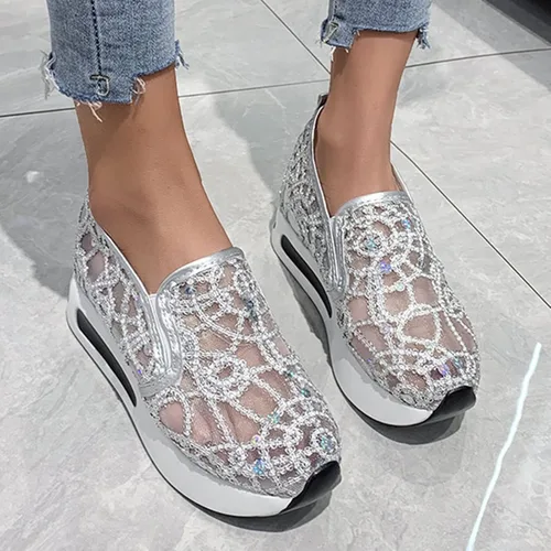 Vista 5 de Aniywn Zapatos deportivos antideslizantes para mujer, zapatos deportivos para correr, zapatos de tenis huecos, ligeros y transpirables