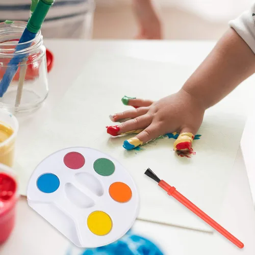 Vista 4 de Mini juego de pintura para niños de acuarela (paquete a granel de 12) - 5 pinturas de acuarela, bandeja de paleta y pincel de pintura