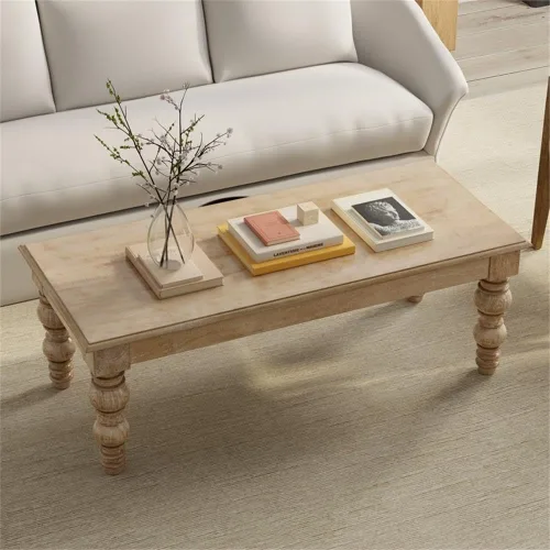 Vista 6 de Casartis Living James - Mesa de centro de madera maciza de mango de 18 pulgadas, color natural