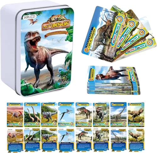 Vista 6 de Tarjetas flash de dinosaurio, 42 tarjetas coleccionables de dinosaurios para niños, animales prehistóricos, aprendizaje educativo