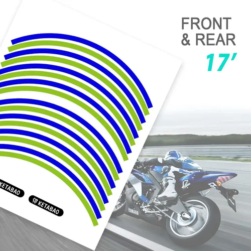 Vista 3 de KETABAO - Adhesivos para llantas de 18.9 in, diseño de rayas Y01 para Yamaha YZF R6 R1 MT03 MT125 TRACER 700 MT09 FZ25 MT07 (azul verde)