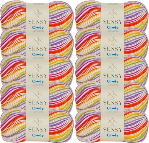 Vista 22 de Sensy Candy Yarn - Hilo de 5 madejas, 3.5 onzas, 251 yardas, multicolor para ganchillo y tejido, calibre ligero 3