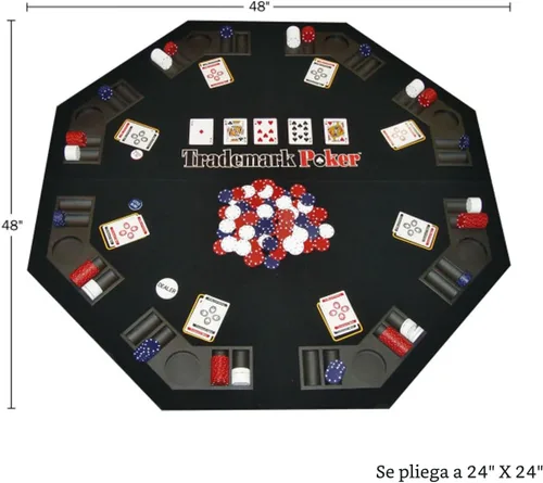 Vista 4 de Decoración de mesa de póquer – Juego plegable Texas Hold 'Em con estuche de transporte, 300 fichas de póquer, 2 mazos de cartas y botones