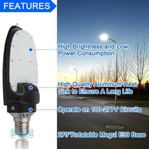 Vista 8 de Lámpara LED de reacondicionamiento de maíz Shoebox, 30 W/45 W/60 W de potencia seleccionable, luz diurna de 5000 K, base Mogul giratoria E39 E26