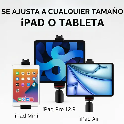 Vista 2 de Adaptador de montaje en trípode para iPad con control remoto Bluetooth, funciona con todas las tabletas