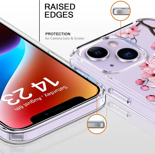 Vista 2 de bicol Funda para iPhone 14 Plus con Protector de Pantalla y Lente de Cámara - Diseños Florales de Moda para Mujeres y Niñas - Funda Transparente