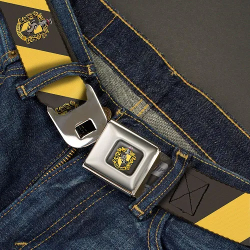 Vista 2 de Cinturón de seguridad con hebilla HUFFLEPUFF Crest diagonal Stripe CharcoalGrayYellow 1.0" de ancho 20-36 pulgadas de largo