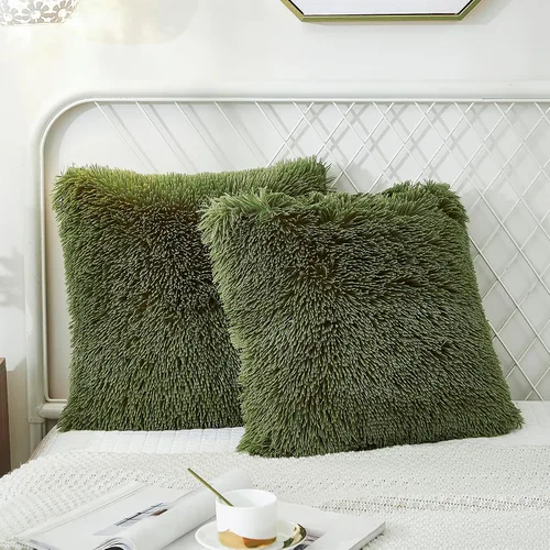 Vista 20 de Juego de 2 fundas de almohada estándar de piel sintética de terciopelo suave, fundas de almohada decorativas con cierre de cremallera