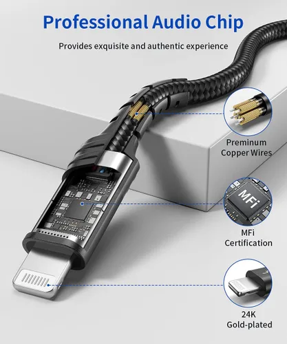 Vista 5 de JSAUX - Cable de audio Lightning a 0.138 pulgadas (3.5mm) de 3.3 pies, [certificado Apple MFi] auriculares para iPhone, cable auxiliar Lightning