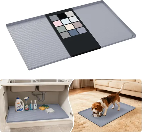 Vista 24 de URMONA - Tapete de silicona impermeable para debajo del fregadero, 16 x 10 Beige