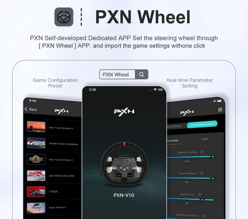 Vista 5 de Force Feedback Steering Wheel, PXN V10 Real Force Feedback Driving Wheel with 6+1 Speed Shifter and Adjustable Magnetic Pedals, Stainless Steel