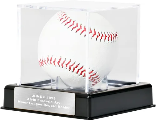 Vista 8 de Vitrina de béisbol con grabado, caja de almacenamiento de acrílico con protección UV, soporte negro, regalo perfecto para el día de San Valentín