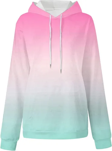 Vista 3 de Sudaderas con capucha para mujer 2024 Y2K Gradient Sudadera de gran tamaño moderna casual con cordón con capucha y bolsillos