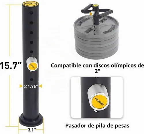 Vista 2 de Mango de pesa rusa ajustable, mango de pesas rusas resistente para platos, pasador de carga con doble barra en D y barra en T para discos