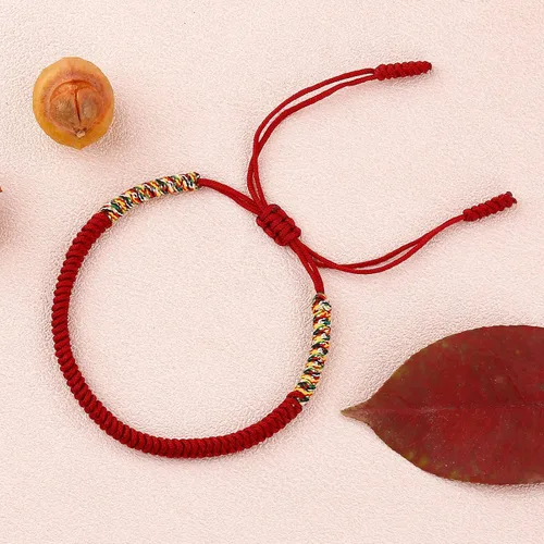Vista 11 de Pulseras tibetanas hechas a mano con cuerda roja para él y ella, pulsera de la amistad, pulsera de la amistad, hilo negro y rojo para protección