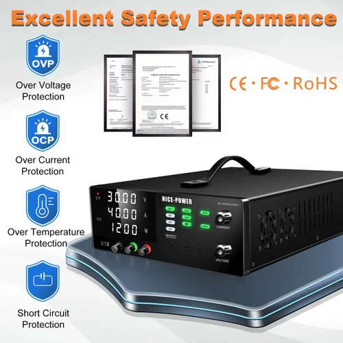 Vista 7 de NICE-POWER Fuente de alimentación de CC variable, 30V 40A 1200W de conmutación de alta potencia DC regulada fuente de alimentación de banco