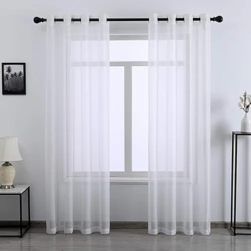 Vista 35 de DONREN 2 paneles de cortina de voile semitransparentes texturizados para ventana de cocina, pequeñas ventanas cortas, cortinas suaves de lujo