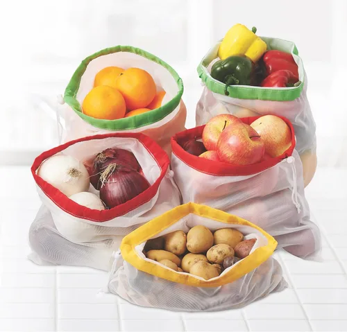 Vista 5 de HIC - Bolsas reutilizables de malla para productos con cierre de cordón, juego de 5 más bolsa de almacenamiento