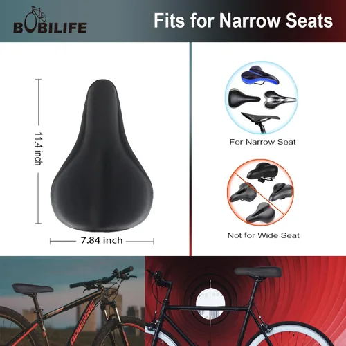 Vista 2 de Cojín de gel grueso y ancho para asiento de bicicleta con funda impermeable - Cómodo cojín de silicona de espuma viscoelástica para asiento