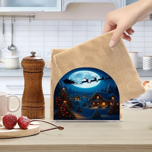 Vista 6 de Servilletero de Papá Noel de Nochebuena azul para mesa, dispensadores de pañuelos acrílicos, servilleteros de cóctel para comedor, baño, cocina