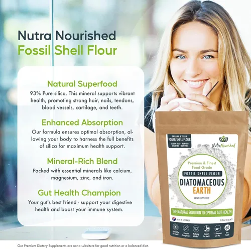 Vista 4 de Polvo de harina de concha fósil para desintoxicación, salud digestiva y bienestar natural - Suplemento mineral orgánico y rico en sílice. 8.82 oz