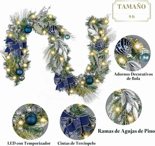 Vista 6 de Valery Madelyn - Guirnalda de Navidad preiluminada de 6 pies con bolas