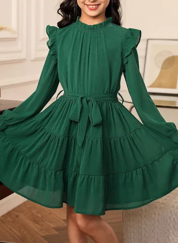 Vista 4 de blibean Vestidos elegantes con cinturón para niñas de 4 a 13 años