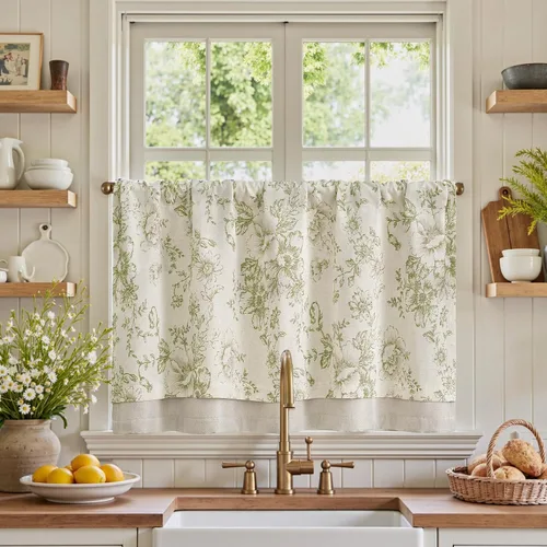 Vista 64 de Jinchan - Cortinas de lino texturizado para cocina, 24 pulgadas, natural, 2 paneles Mezcla de lino beige natural