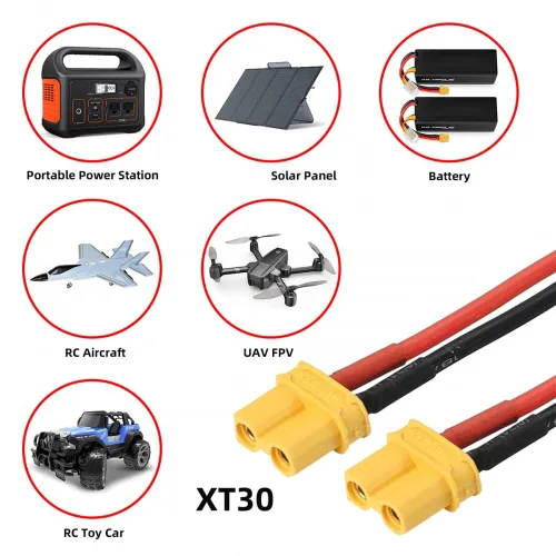 Vista 4 de xiwai XT30 Enchufe hembra a hembra 18AWG Cable de extensión Conector de carga para batería RC Estación de energía portátil Panel solar de 1.6 pies