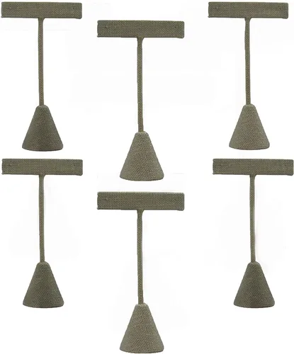 Vista 6 de 3 Gris Elegante Lino 5.75 "Pendientes T Stand Display, Soporte en forma de T para feria comercial, negocio en casa, promoción, o simplemente