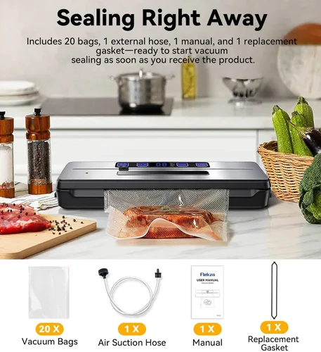 Vista 9 de Flekzo Máquina selladora al vacío para alimentos - Rápida compacta, multifuncional, aspiración continua, con sistema de vacío externo - Para
