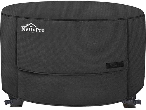 Vista 19 de NettyPro Cubierta para Fogata Redonda Impermeable para Exteriores Cubierta para Fogata para Mesa de Fogata de Gas Propano, 28 x 18 pulgadas, Negro