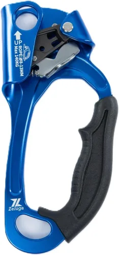 Vista 7 de Zeluga Quick Up Rope Ascender for Both Hand, UIAA & ISO & CE Certified Hand Ascender, Rope Clamp for 8~13MM Rope Azul derecho + naranja izquierdo