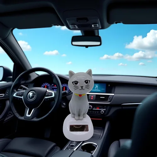 Vista 8 de Bonita figura de gato bailarín con energía solar, oscilante solar, estatua de gato, decoración de tablero de instrumentos de automóvil, decoración