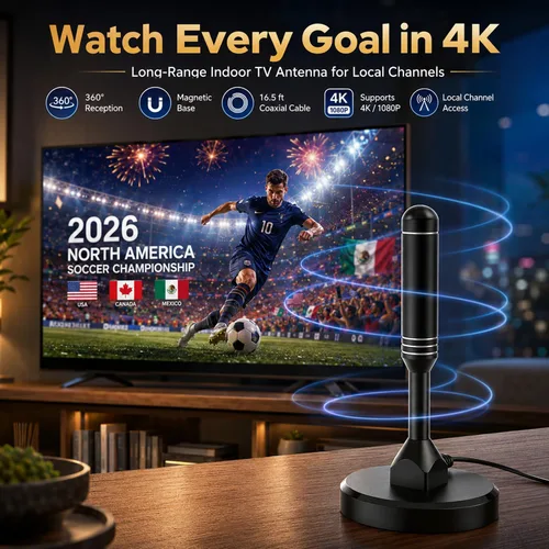 Vista 2 de Chaowei Antena digital HDTV con base magnética, cable coaxial HDTV de 16.5 pies, antena de TV portátil para interiores y exteriores para 4K 1080p