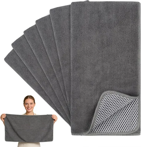 Vista 11 de KinHwa Paños de cocina para platos, paños de microfibra absorbentes de secado rápido, trapos de cocina con lado de limpieza de poliéster, ideal