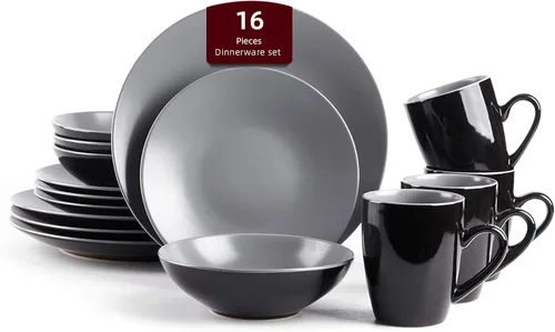 Vista 13 de HomeVss Colors Life juego de vajilla, exterior negro brillante con interior de color mate