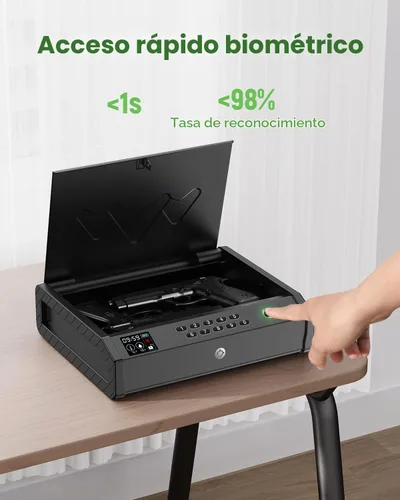 Vista 8 de HOLEWOR - Caja de seguridad para armas, cajas fuertes biométricas para pistolas con pantalla LCD de tiempo y batería, caja de seguridad