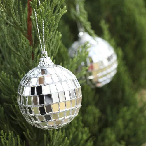 Vista 4 de 12 piezas de bola de espejo de disco plateada para decoración de fiesta, adornos de árbol de Navidad, boda, cumpleaños (3CM)