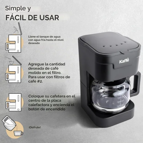 Vista 3 de Kaffe - Cafetera (25 onzas / 25.4 fl oz), función de mantener el calor, lavable y lavable, filtro de cesta extraíble, compatible con filtros de Negro